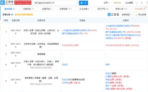 晨鳴紙業(yè)關(guān)聯(lián)企業(yè)注冊(cè)資本增加至33.5億,增幅42.55